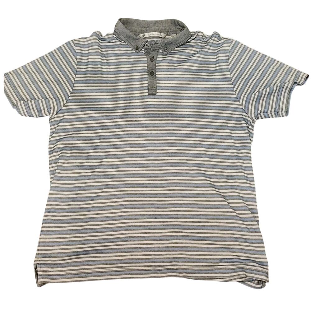 Men's Travis Mathew Polo Shirt Blue Gray Striped Golf XL